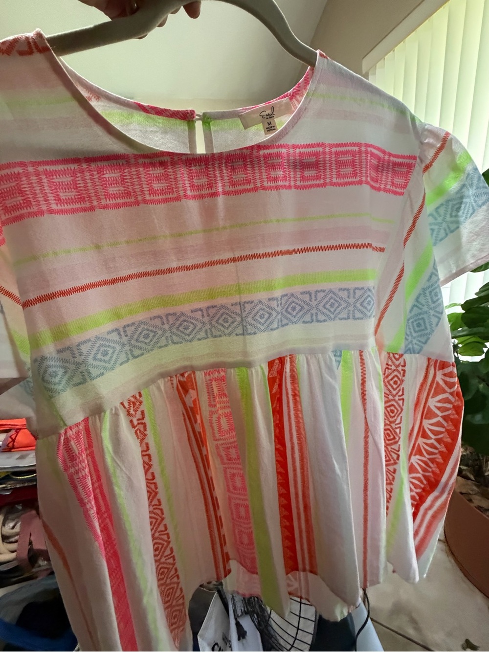 Easel Los Angeles Colorful Geometric Babydoll Top Size M 100% Cotton